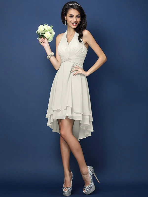 Charming Halter Pleats Sleeveless Short Chiffon Bridesmaid Dresses - Image 16