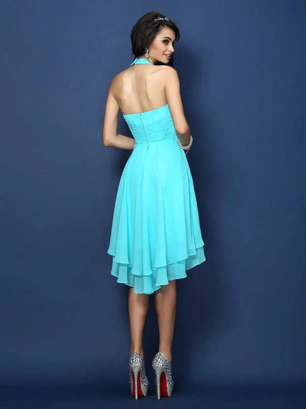 Charming Halter Pleats Sleeveless Short Chiffon Bridesmaid Dresses - Image 30