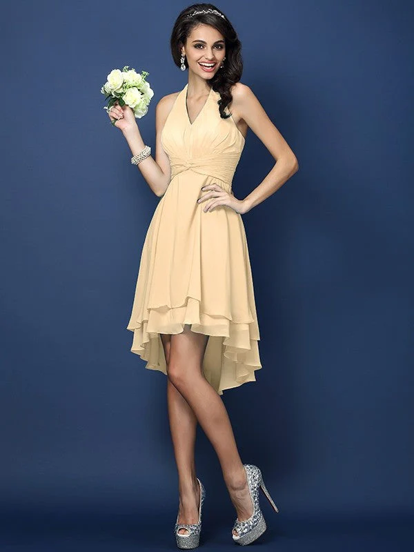 Charming Halter Pleats Sleeveless Short Chiffon Bridesmaid Dresses - Image 5