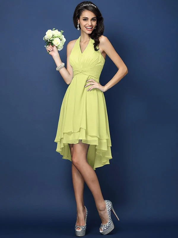 Charming Halter Pleats Sleeveless Short Chiffon Bridesmaid Dresses - Image 7
