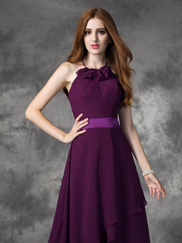 Charming Halter Ruffles Sleeveless High Low Chiffon Bridesmaid Dresses - Image 6