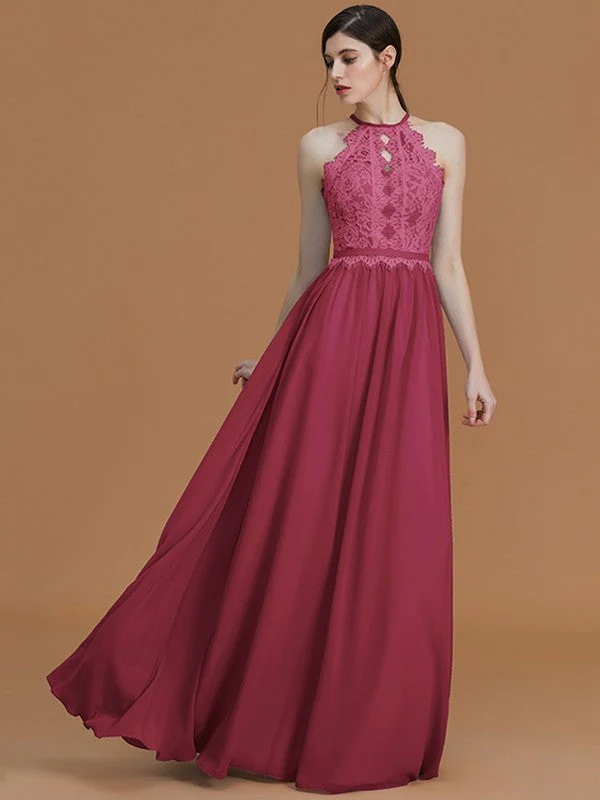 Charming Halter Sleeveless Lace Chiffon Bridesmaid Dresses - Image 10