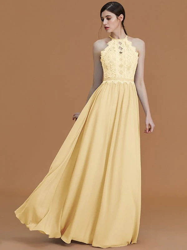 Charming Halter Sleeveless Lace Chiffon Bridesmaid Dresses - Image 11