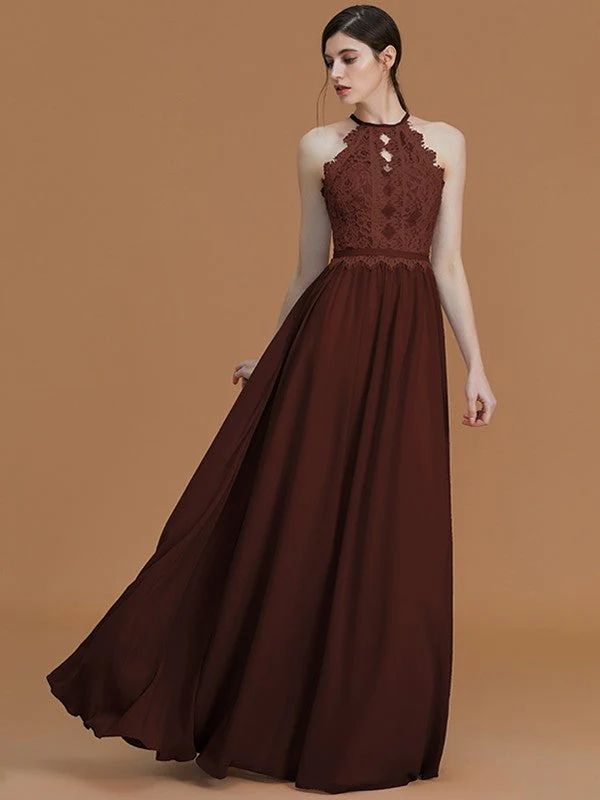 Charming Halter Sleeveless Lace Chiffon Bridesmaid Dresses - Image 12