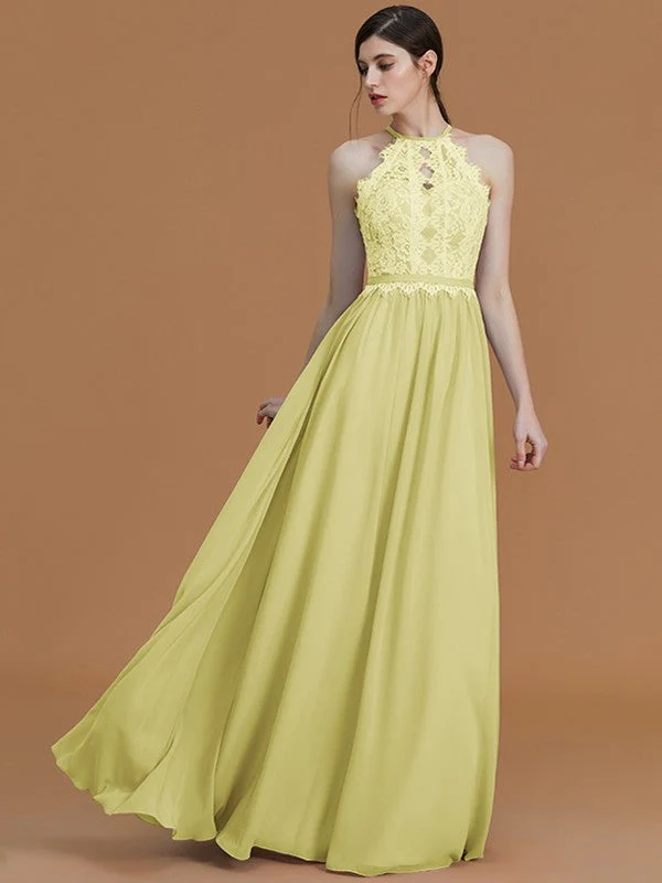 Charming Halter Sleeveless Lace Chiffon Bridesmaid Dresses - Image 13