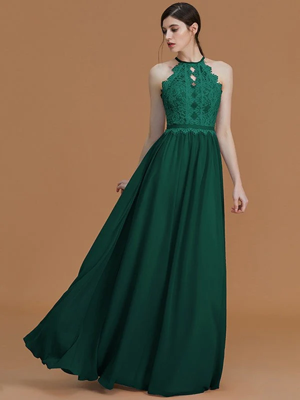 Charming Halter Sleeveless Lace Chiffon Bridesmaid Dresses - Image 14