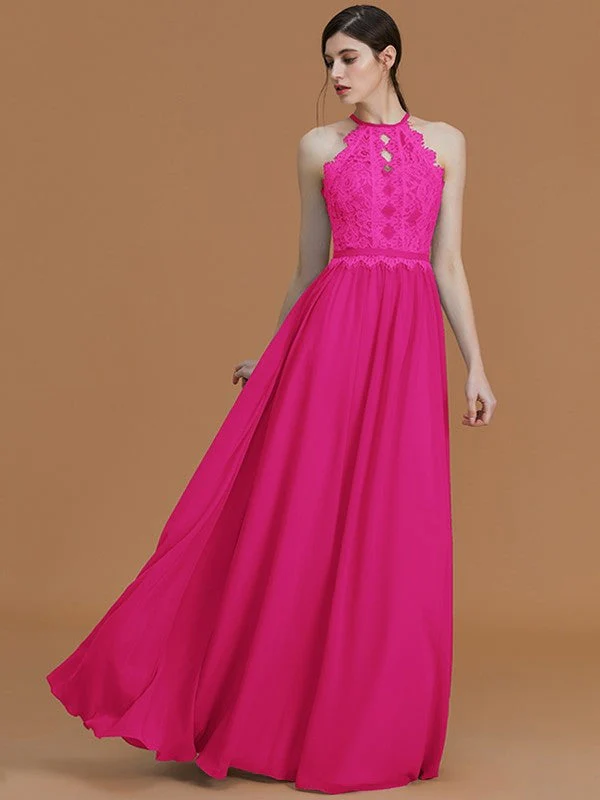 Charming Halter Sleeveless Lace Chiffon Bridesmaid Dresses - Image 16
