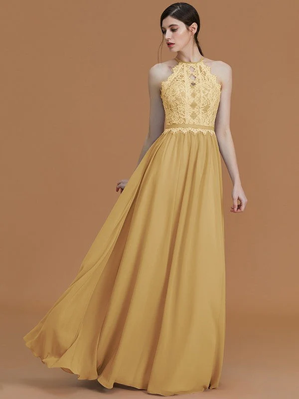Charming Halter Sleeveless Lace Chiffon Bridesmaid Dresses - Image 17