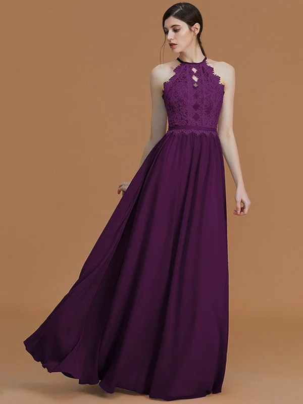 Charming Halter Sleeveless Lace Chiffon Bridesmaid Dresses - Image 18