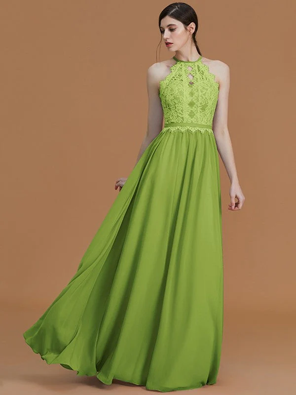 Charming Halter Sleeveless Lace Chiffon Bridesmaid Dresses - Image 19