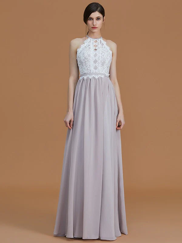 Charming Halter Sleeveless Lace Chiffon Bridesmaid Dresses - Image 2