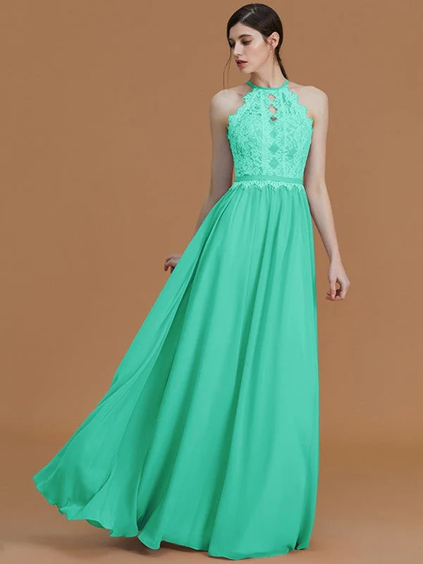 Charming Halter Sleeveless Lace Chiffon Bridesmaid Dresses - Image 20