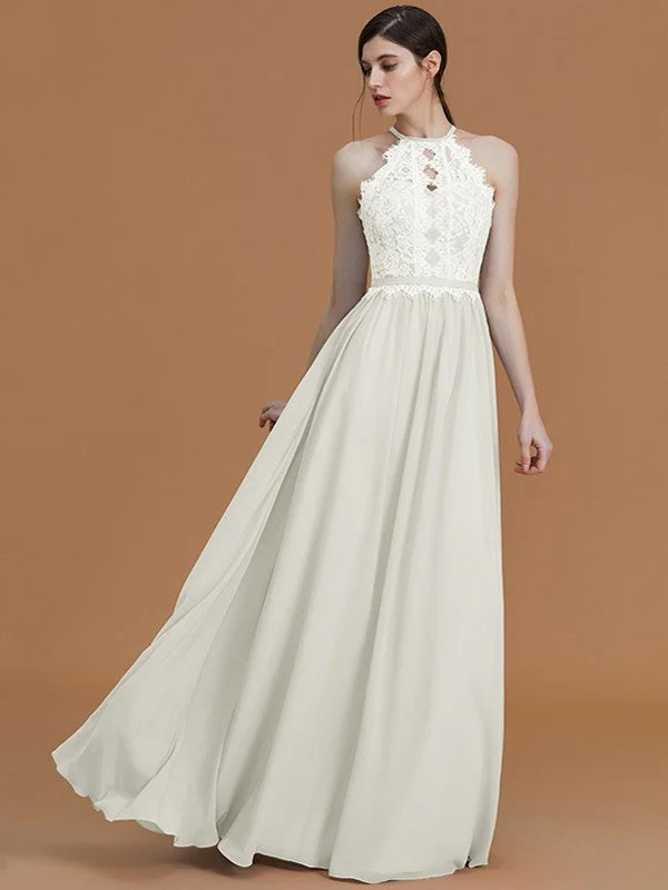 Charming Halter Sleeveless Lace Chiffon Bridesmaid Dresses - Image 21