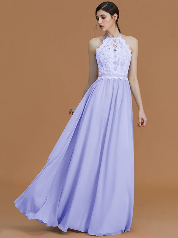 Charming Halter Sleeveless Lace Chiffon Bridesmaid Dresses - Image 22