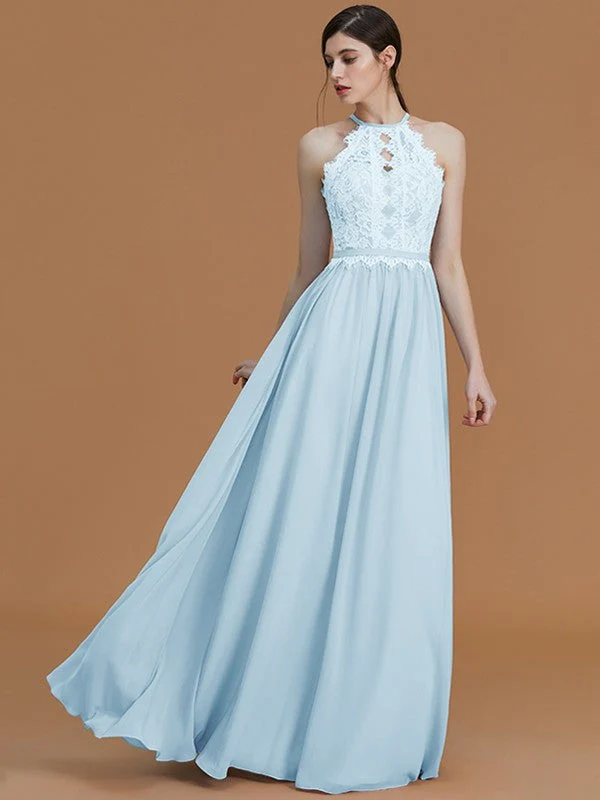 Charming Halter Sleeveless Lace Chiffon Bridesmaid Dresses - Image 23