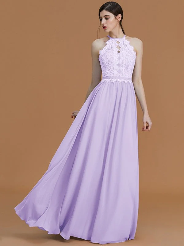 Charming Halter Sleeveless Lace Chiffon Bridesmaid Dresses - Image 24