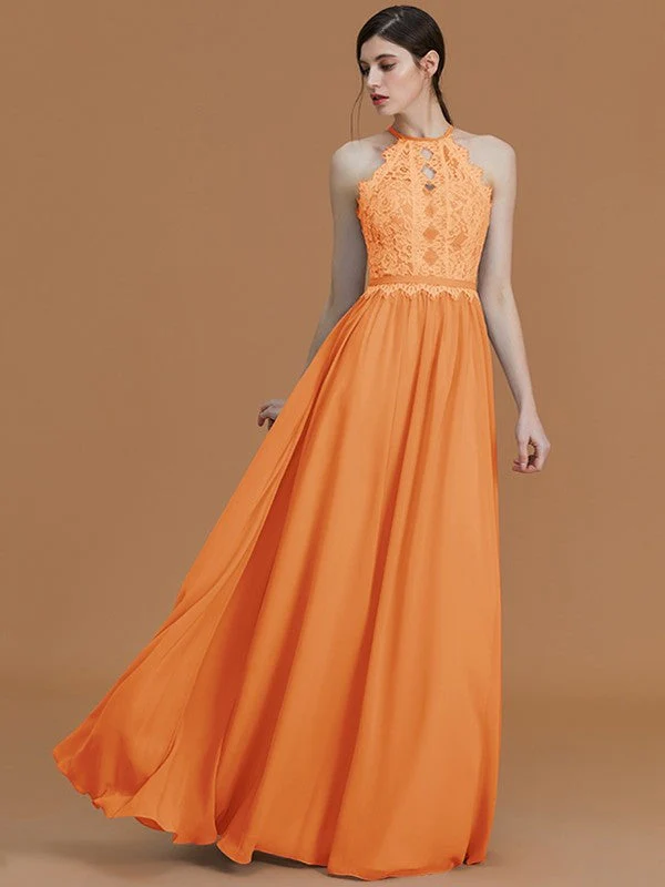 Charming Halter Sleeveless Lace Chiffon Bridesmaid Dresses - Image 25