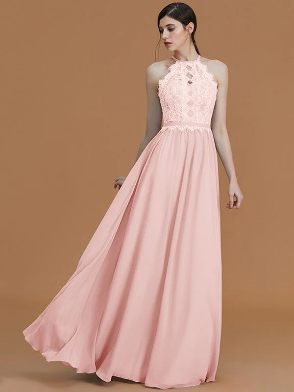Charming Halter Sleeveless Lace Chiffon Bridesmaid Dresses - Image 26