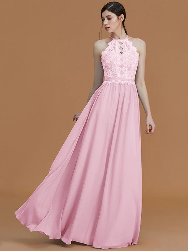 Charming Halter Sleeveless Lace Chiffon Bridesmaid Dresses - Image 27