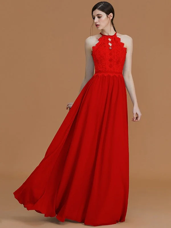 Charming Halter Sleeveless Lace Chiffon Bridesmaid Dresses - Image 28