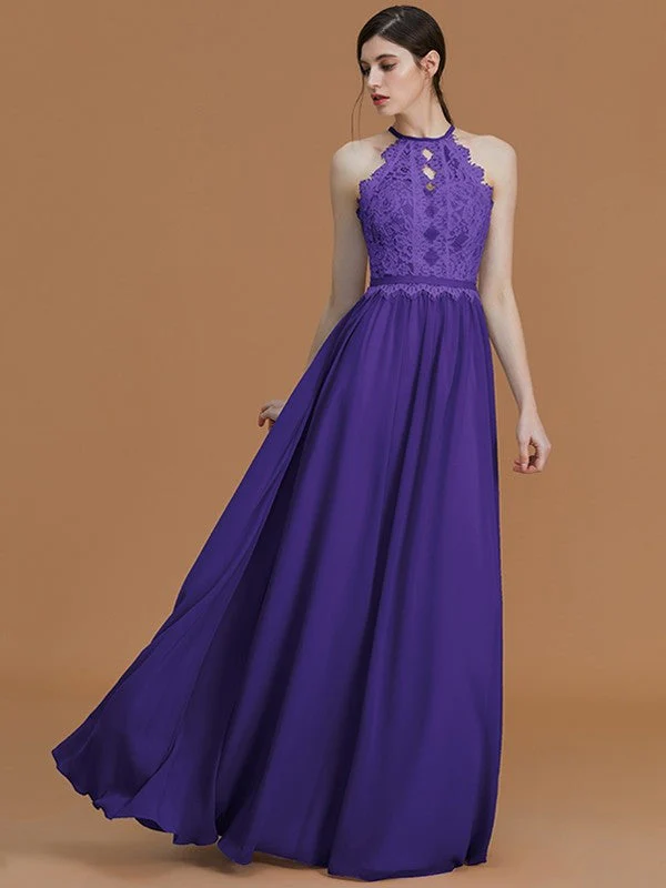 Charming Halter Sleeveless Lace Chiffon Bridesmaid Dresses - Image 29