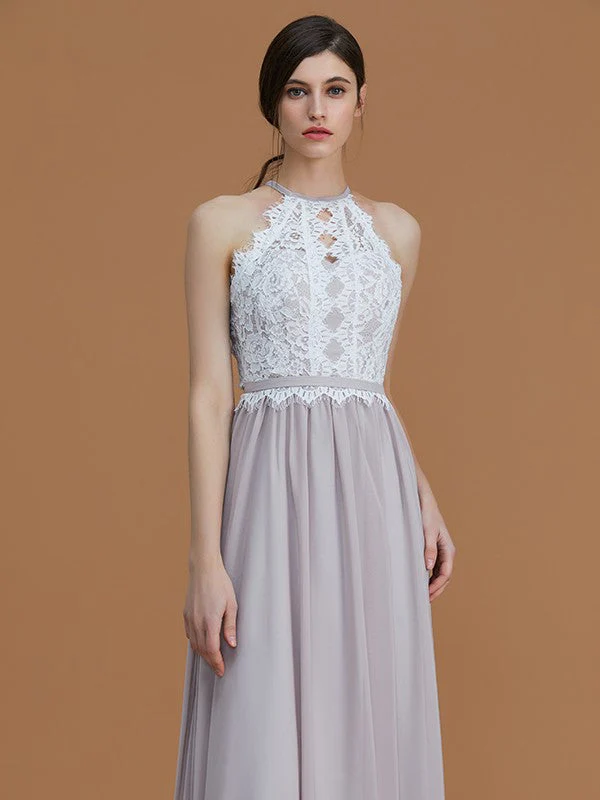 Charming Halter Sleeveless Lace Chiffon Bridesmaid Dresses - Image 3