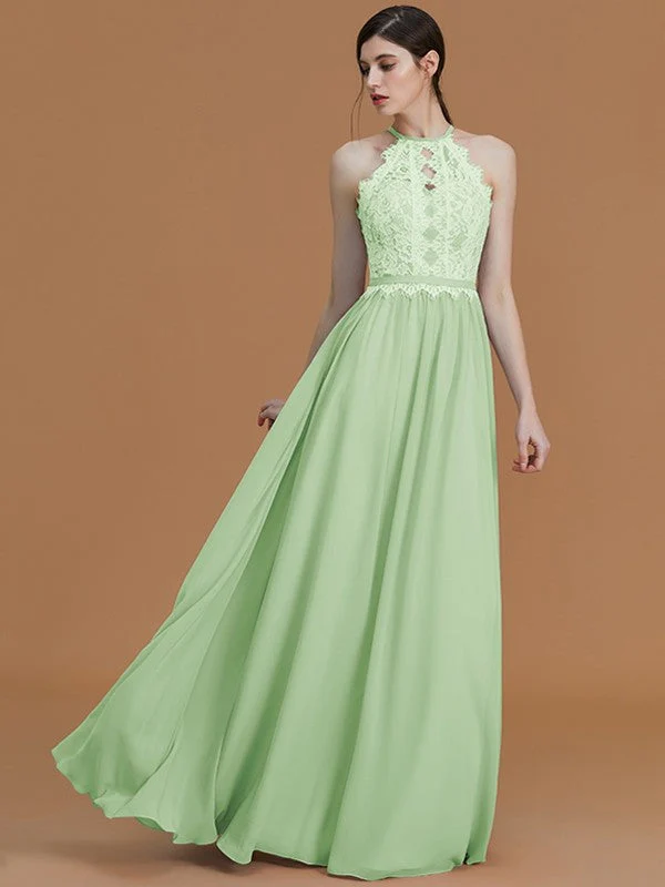 Charming Halter Sleeveless Lace Chiffon Bridesmaid Dresses - Image 31