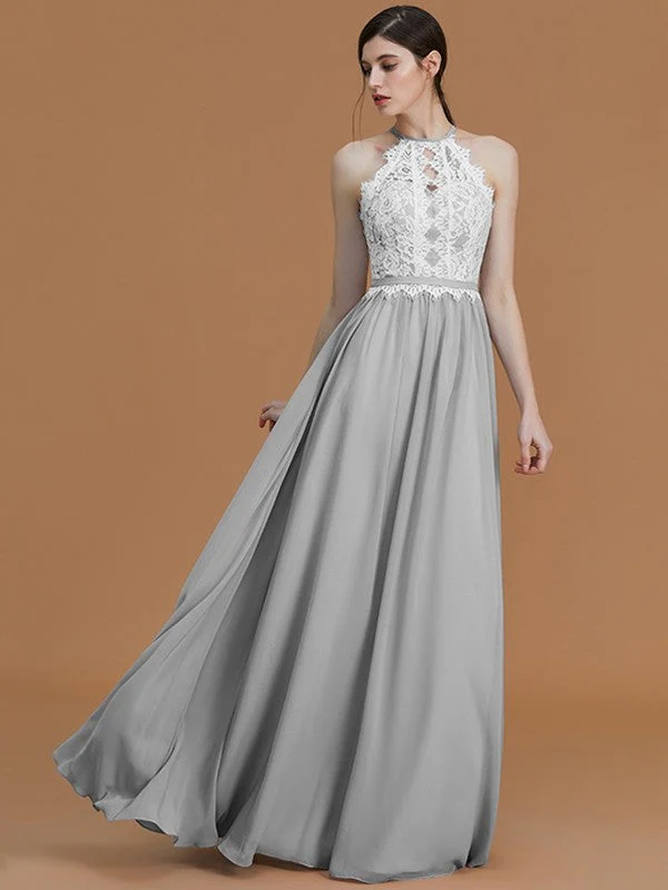 Charming Halter Sleeveless Lace Chiffon Bridesmaid Dresses - Image 32