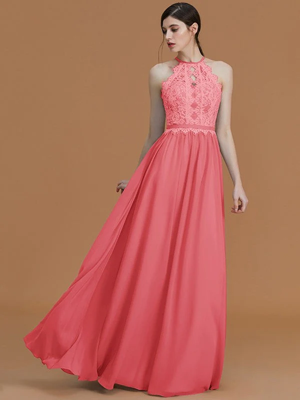 Charming Halter Sleeveless Lace Chiffon Bridesmaid Dresses - Image 33