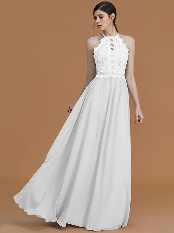 Charming Halter Sleeveless Lace Chiffon Bridesmaid Dresses - Image 34