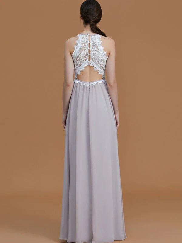Charming Halter Sleeveless Lace Chiffon Bridesmaid Dresses - Image 35