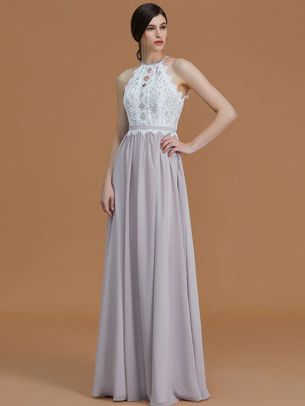 Charming Halter Sleeveless Lace Chiffon Bridesmaid Dresses - Image 4