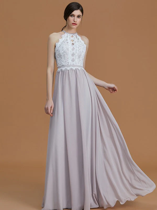 Charming Halter Sleeveless Lace Chiffon Bridesmaid Dresses - Image 5