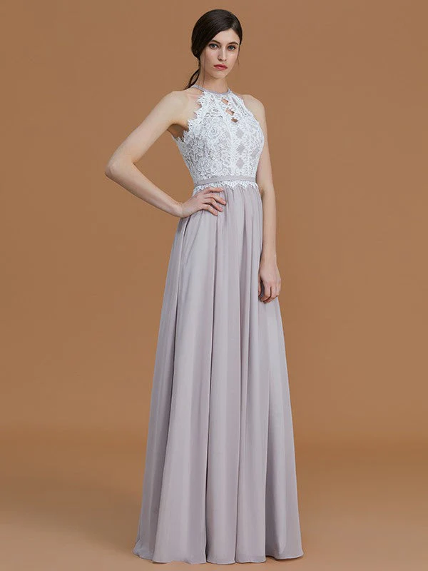 Charming Halter Sleeveless Lace Chiffon Bridesmaid Dresses - Image 6