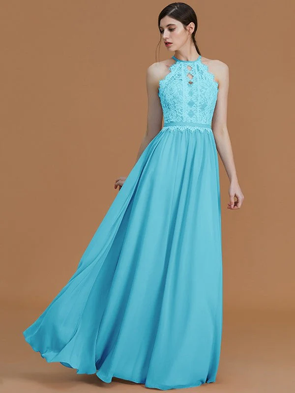 Charming Halter Sleeveless Lace Chiffon Bridesmaid Dresses - Image 8