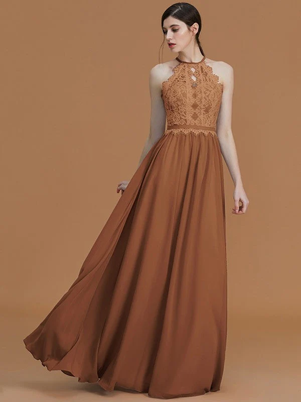 Charming Halter Sleeveless Lace Chiffon Bridesmaid Dresses - Image 9