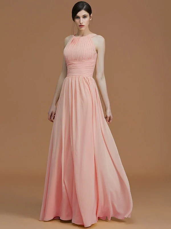 Charming Halter Sleeveless Ruched Chiffon Bridesmaid Dresses - Image 27