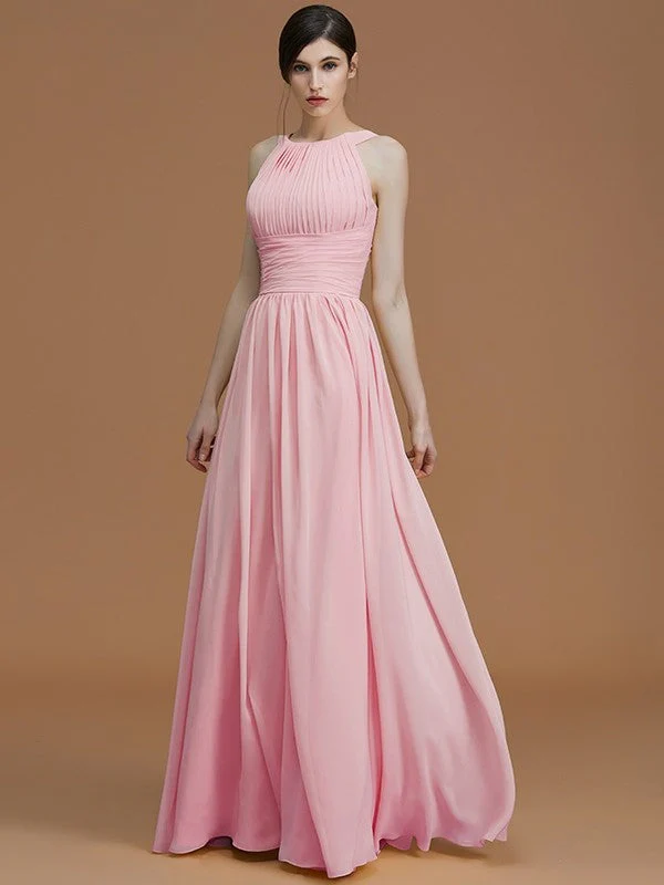 Charming Halter Sleeveless Ruched Chiffon Bridesmaid Dresses - Image 28
