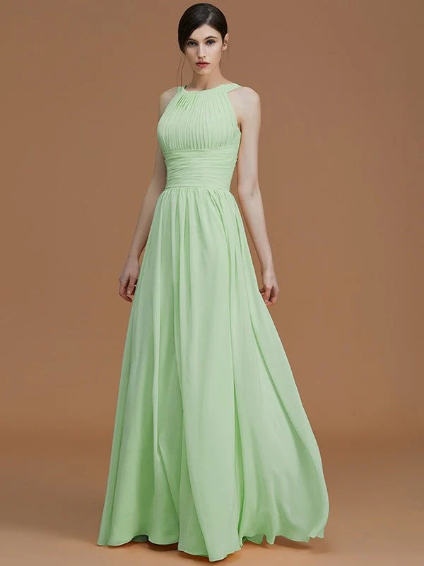Charming Halter Sleeveless Ruched Chiffon Bridesmaid Dresses - Image 32