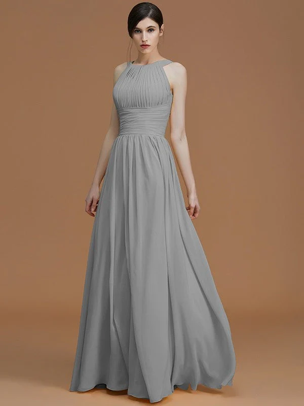 Charming Halter Sleeveless Ruched Chiffon Bridesmaid Dresses - Image 33
