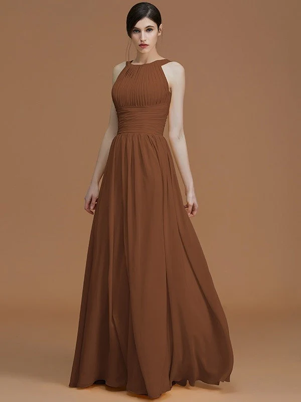 Charming Halter Sleeveless Ruched Chiffon Bridesmaid Dresses - Image 9
