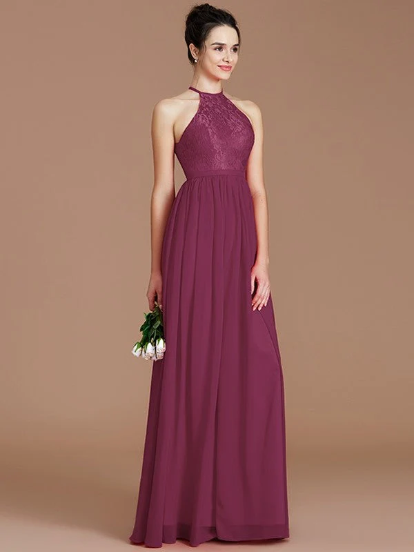 Charming Halter Sleeveless Lace Chiffon Bridesmaid Dresses - Image 10