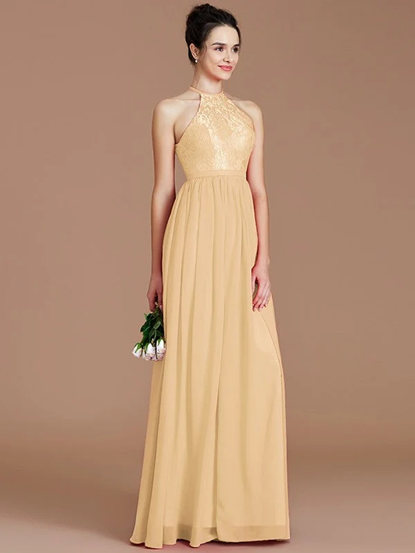 Charming Halter Sleeveless Lace Chiffon Bridesmaid Dresses - Image 11