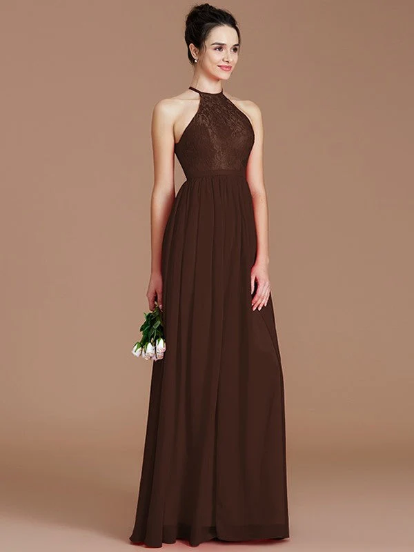 Charming Halter Sleeveless Lace Chiffon Bridesmaid Dresses - Image 12