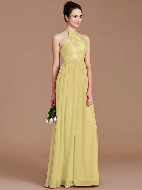 Charming Halter Sleeveless Lace Chiffon Bridesmaid Dresses - Image 13