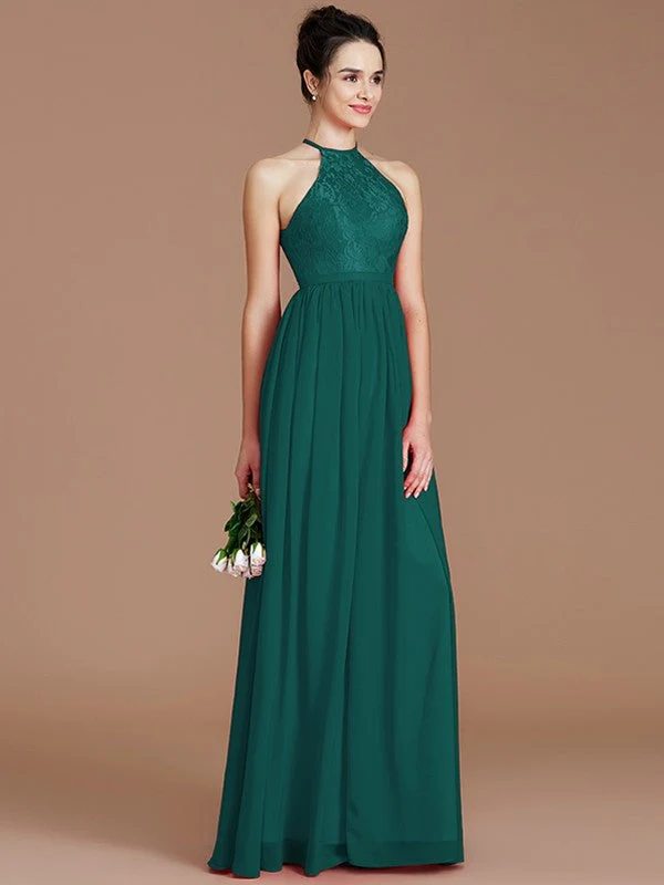 Charming Halter Sleeveless Lace Chiffon Bridesmaid Dresses - Image 14