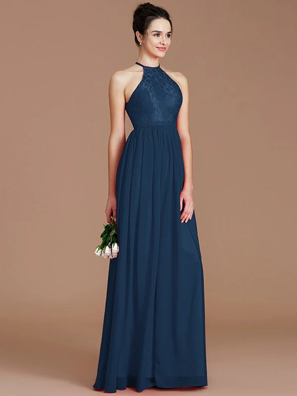 Charming Halter Sleeveless Lace Chiffon Bridesmaid Dresses - Image 15