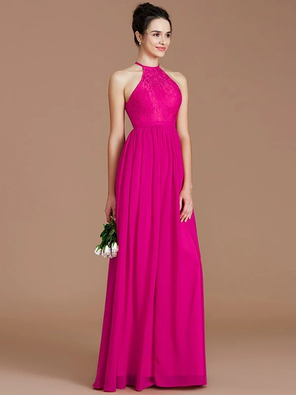 Charming Halter Sleeveless Lace Chiffon Bridesmaid Dresses - Image 16