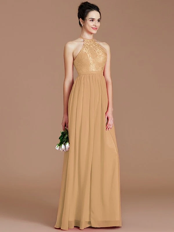 Charming Halter Sleeveless Lace Chiffon Bridesmaid Dresses - Image 17