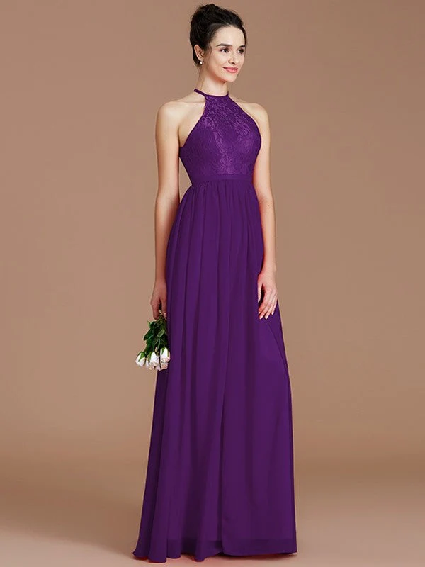 Charming Halter Sleeveless Lace Chiffon Bridesmaid Dresses - Image 18
